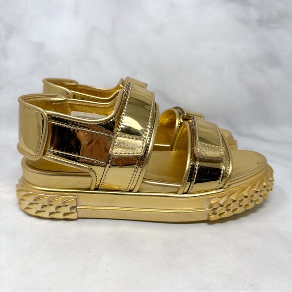 NEW Giuseppe Zanotti Blabber Gummy Chrome Gold Leather Platform Dad Sandals 36 - Picture 2 of 14